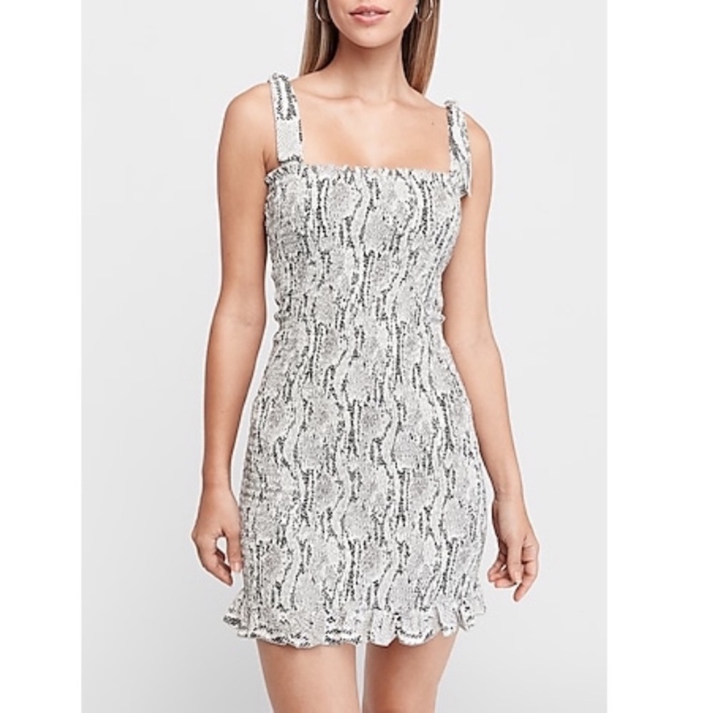 Express smocked snakeskin bodycon dress medium